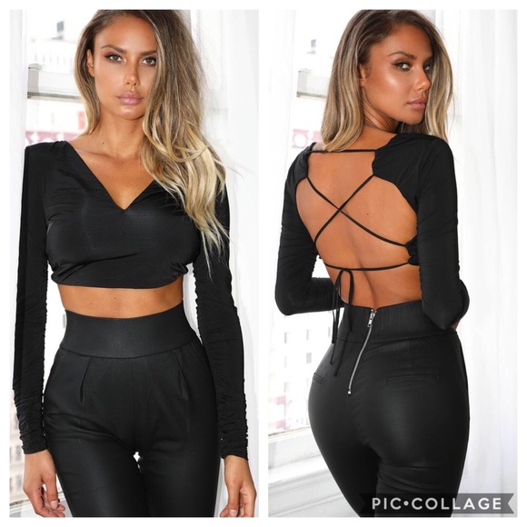 Tiger Mist Tops - Tiger Mist Mason Crop Top in Black Medium NWT